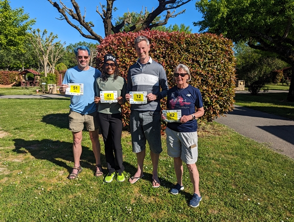6 day racewalking athletes - Bob Hearn, Yolanda Holder, Richard McChesney, and Kathy Crilley - before the start of the 2024 6 Jours de France